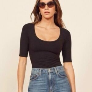 Reformation Black Ribbed Delia Top